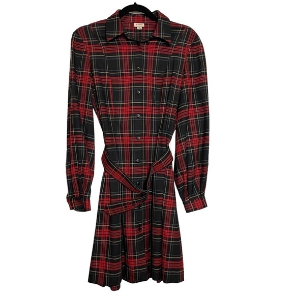 Cremieux Plaid Pleated Shirt Dress w/ Matching Belt Sz. 4 - Picture 1 of 16